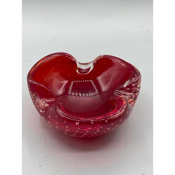 Red Murano Bubble Glass Bowl Element Shell Ashtray MCM Italy 4